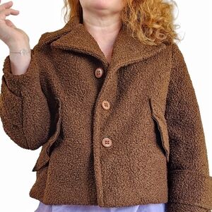Chepe Italy Teddy Bear Bouckle Button Up‎ Brown Minimalist Chic Jacket Sz M